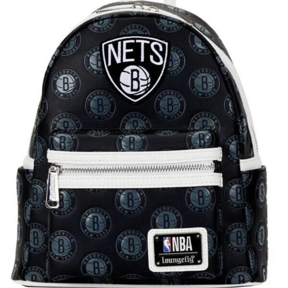 New Loungefly NBA Brooklyn Nets Logo Black Mini-Backpack